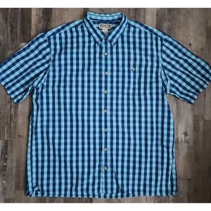 Duluth Trading Button Down Shirt Mens 2XL Tall Blue Gingham Short Sleeve Cotton